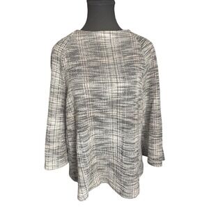 W5 Women's Size L Tweed Plaid 3/4 Sleeve Pullover Top light gray pale pink black